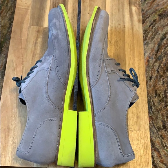 Cole Haan grey suede shoes w/ bright yellow soles - Picture 3 of 8